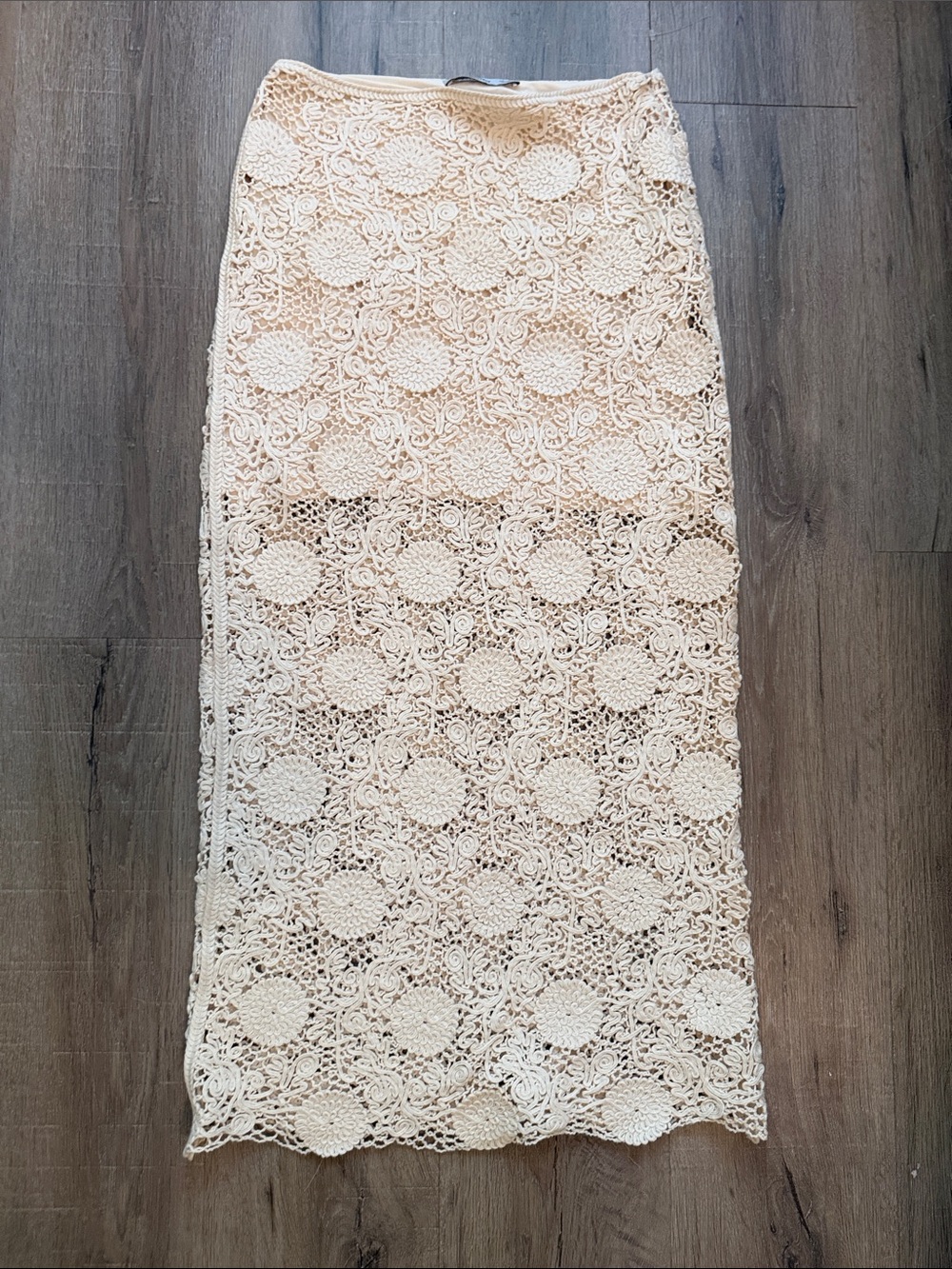 Mango Cream Crochet Lace Midi Skirt